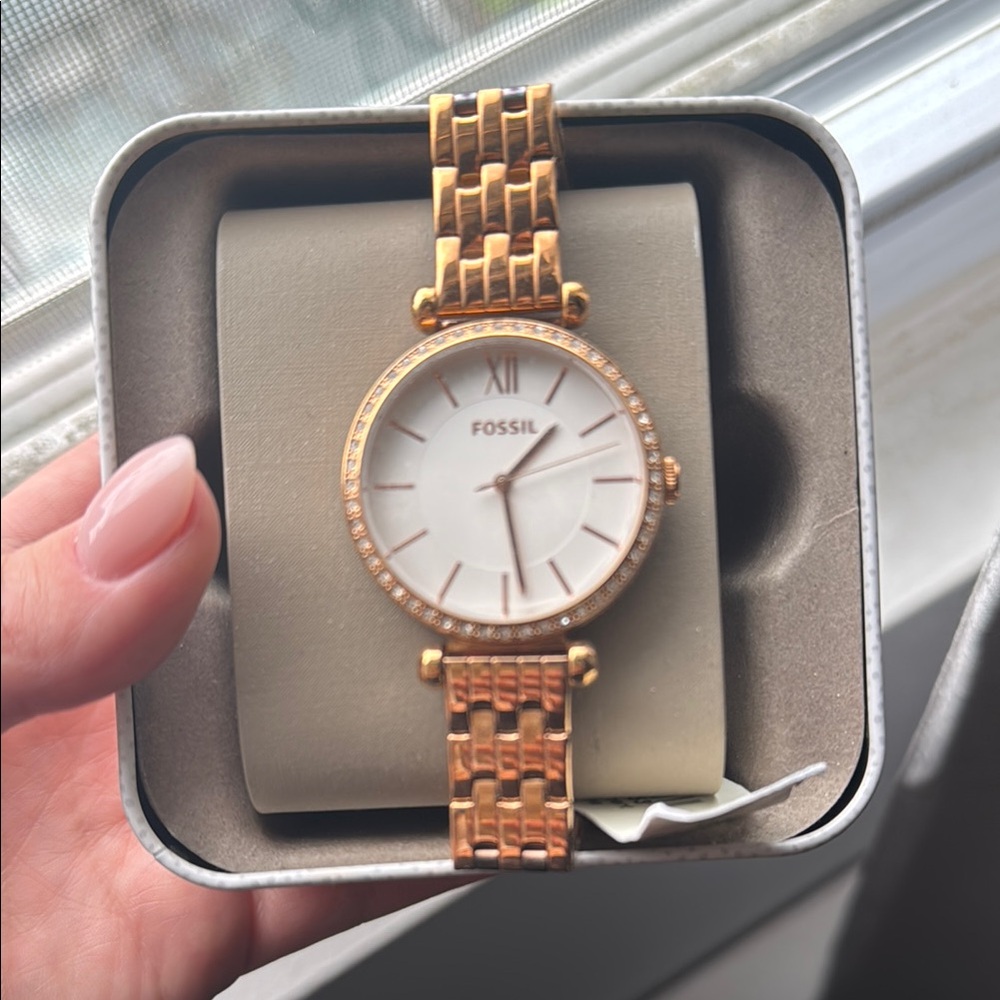 Fossil Gold Watch with White Face